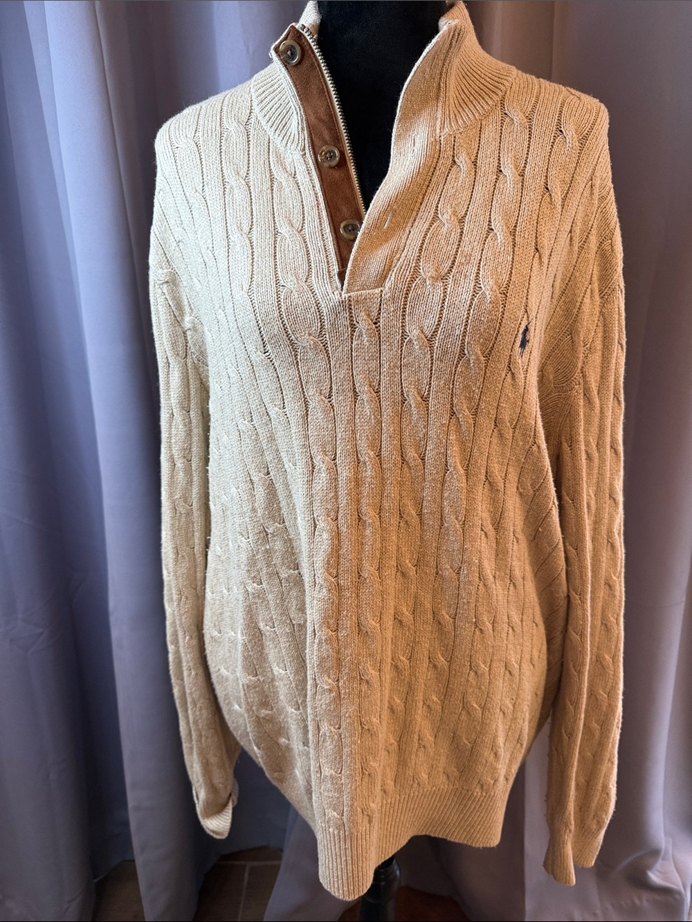 Ralph Lauren Cream Cable-Knit Half-Zip Pullover